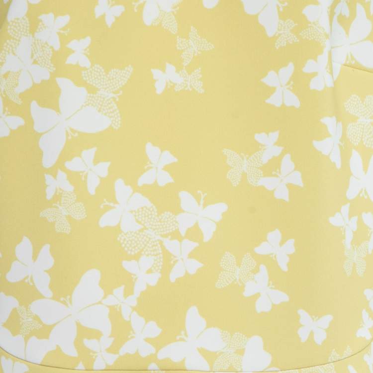 Pre Owned RED Valentino Yellow Butterfly Print Crepe Cady Knee-Length Dress L