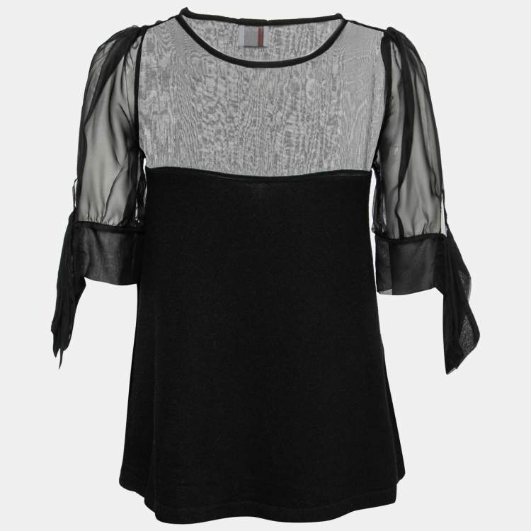 Pre Owned Red Valentino Black Knit & Silk Sequin Embellished Top  M