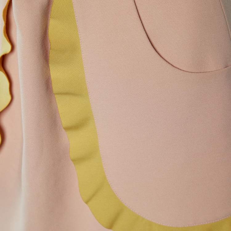 Pre Owned RED Valentino Light Pink Crepe Contrast Ruffle Trim Mini Skirt S