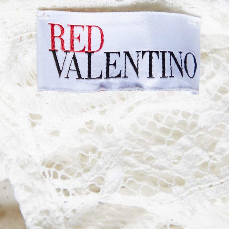 Pre Owned RED Valentino White Lace Contrast Bow Detail Mini Dress S