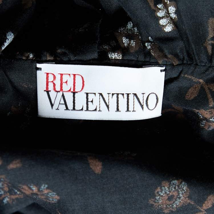 Pre Owned RED Valentino Black Floral Printed Cotton Sleeveless Top M