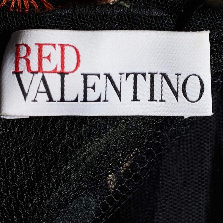 Pre Owned RED Valentino Black Floral Applique Lace Maxi Dress L