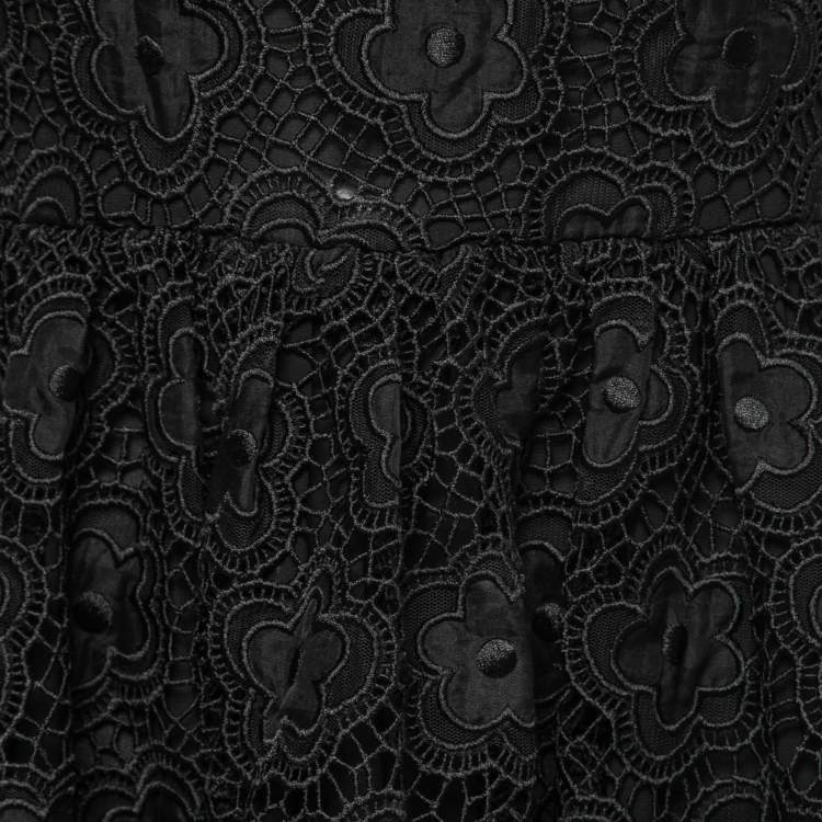 Pre Owned RED Valentino Black Floral Guipure Lace Sleeveless Dress M