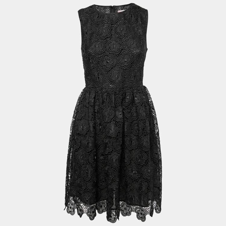 Pre Owned RED Valentino Black Floral Guipure Lace Sleeveless Dress M