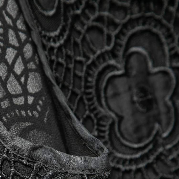 Pre Owned RED Valentino Black Floral Guipure Lace Sleeveless Dress M