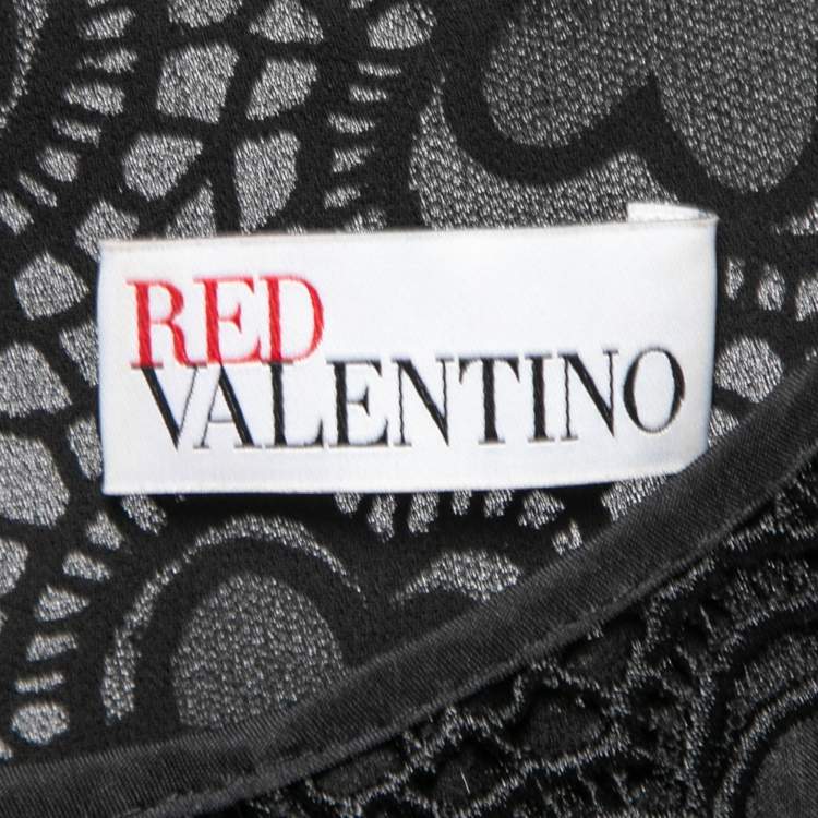 Pre Owned RED Valentino Black Floral Guipure Lace Sleeveless Dress M