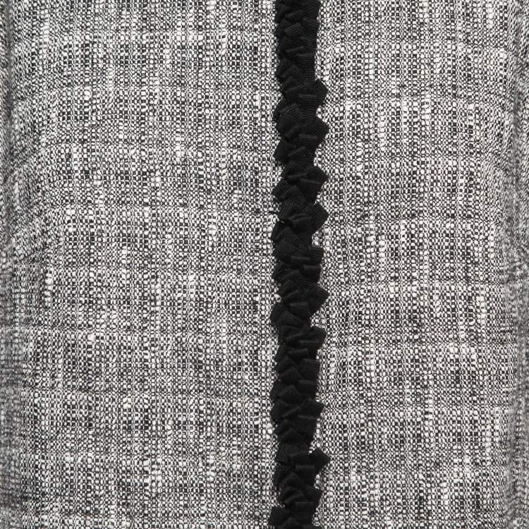 Pre Owned RED Valentino Black & Grey Tweed Ruffle Trim Cap-Sleeve Jacket L