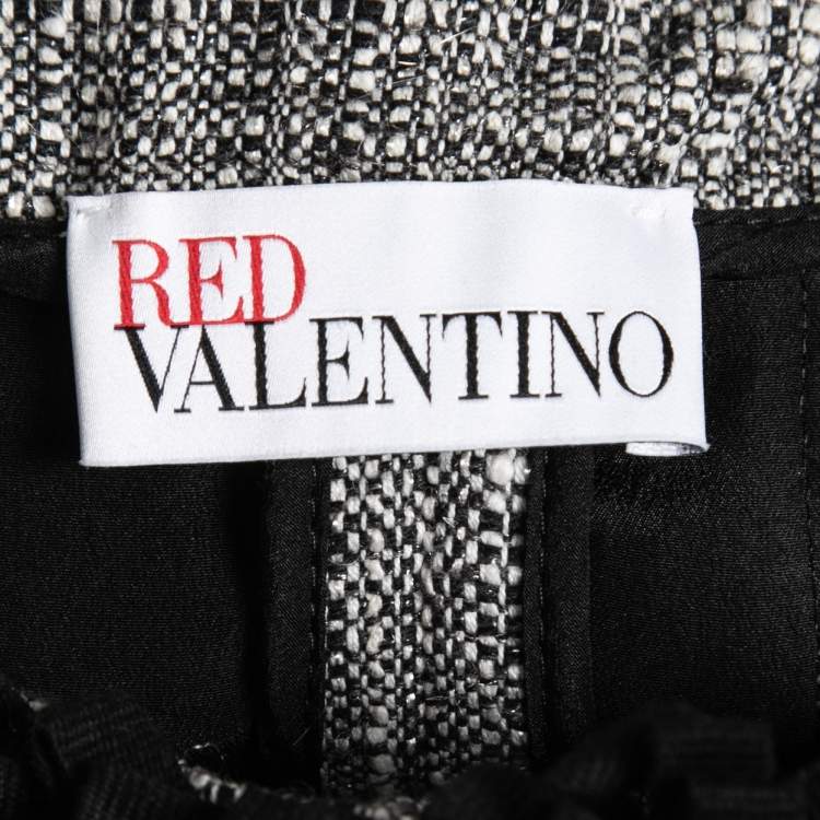 Pre Owned RED Valentino Black & Grey Tweed Ruffle Trim Cap-Sleeve Jacket L