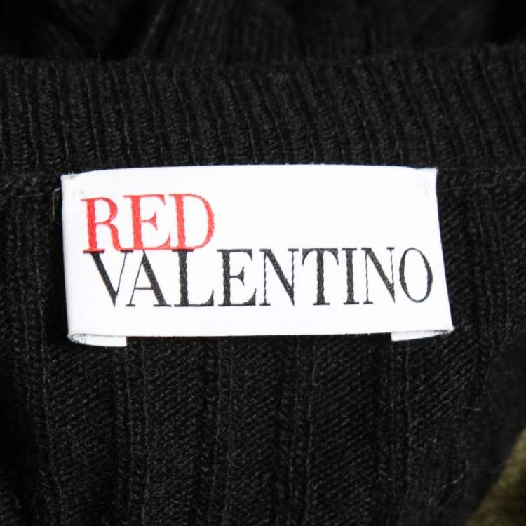 Pre Owned RED Valentino Black Floral Patterned Knit & Tulle Midi Dress L