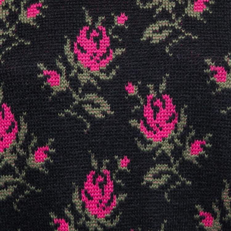 Pre Owned RED Valentino Black Rose Patterned Knit Turtleneck Sweater M