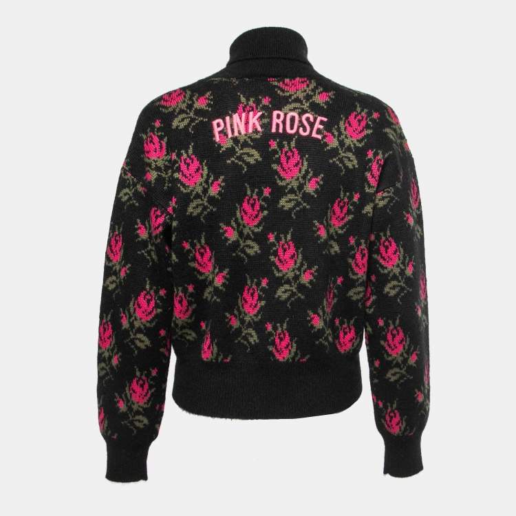 Pre Owned RED Valentino Black Rose Patterned Knit Turtleneck Sweater M