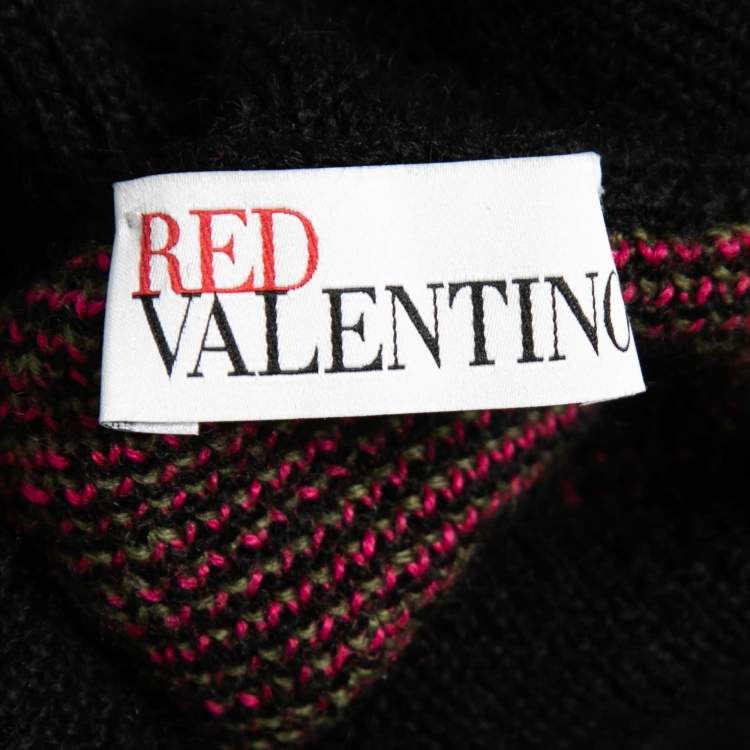 Pre Owned RED Valentino Black Rose Patterned Knit Turtleneck Sweater M