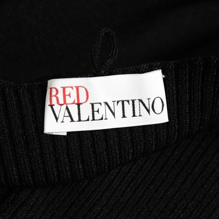Pre Owned RED Valentino Black Knit Ruffled Sleeves Midi Dress L