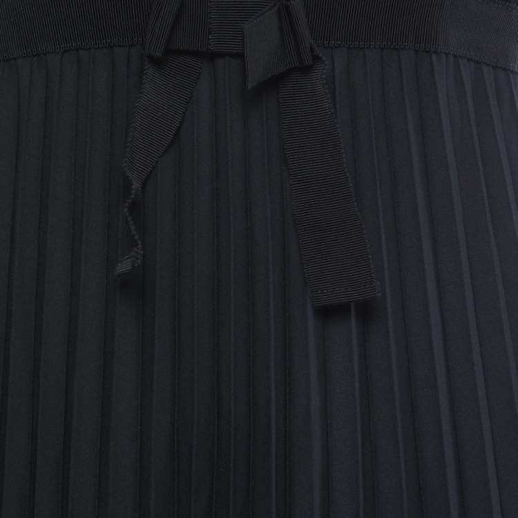 Pre Owned RED Valentino Black Pleated Crepe Bow-Detail Maxi Dress M