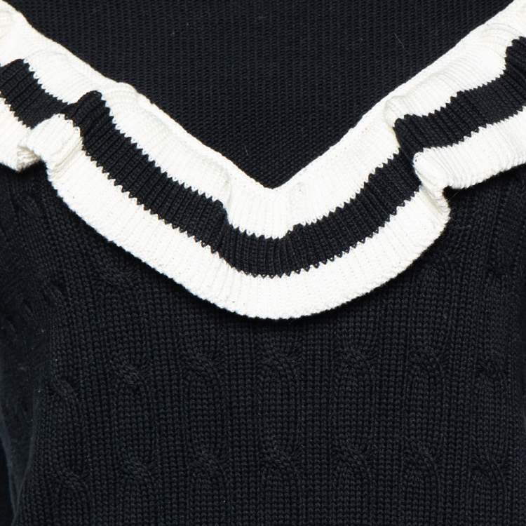 Pre Owned Red Valentino Black Cable Knit Optical Ruffle Jumper L