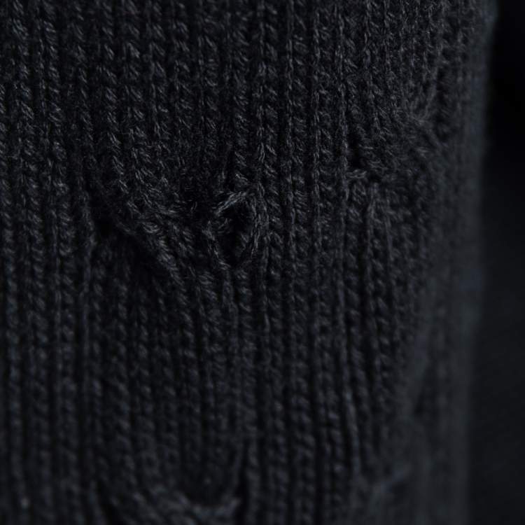 Pre Owned Red Valentino Black Cable Knit Optical Ruffle Jumper L