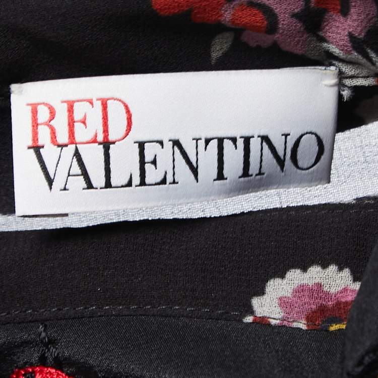 مملوكة مسبقًا RED Valentino Black Floral Printed Chiffon Dress M