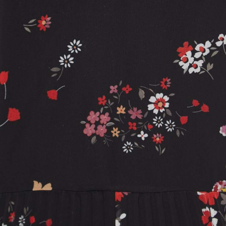 مملوكة مسبقًا RED Valentino Black Floral Printed Chiffon Dress M