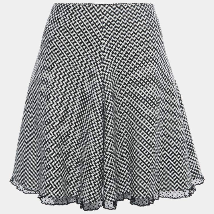 Pre Owned RED Valentino Black Houndstooth Patterned Wool Lace Trim Mini Skirt M
