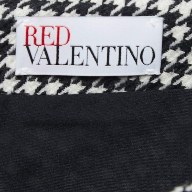 Pre Owned RED Valentino Black Houndstooth Patterned Wool Lace Trim Mini Skirt M