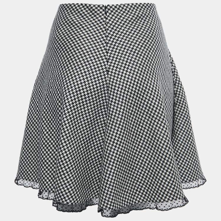 Pre Owned RED Valentino Black Houndstooth Patterned Wool Lace Trim Mini Skirt M
