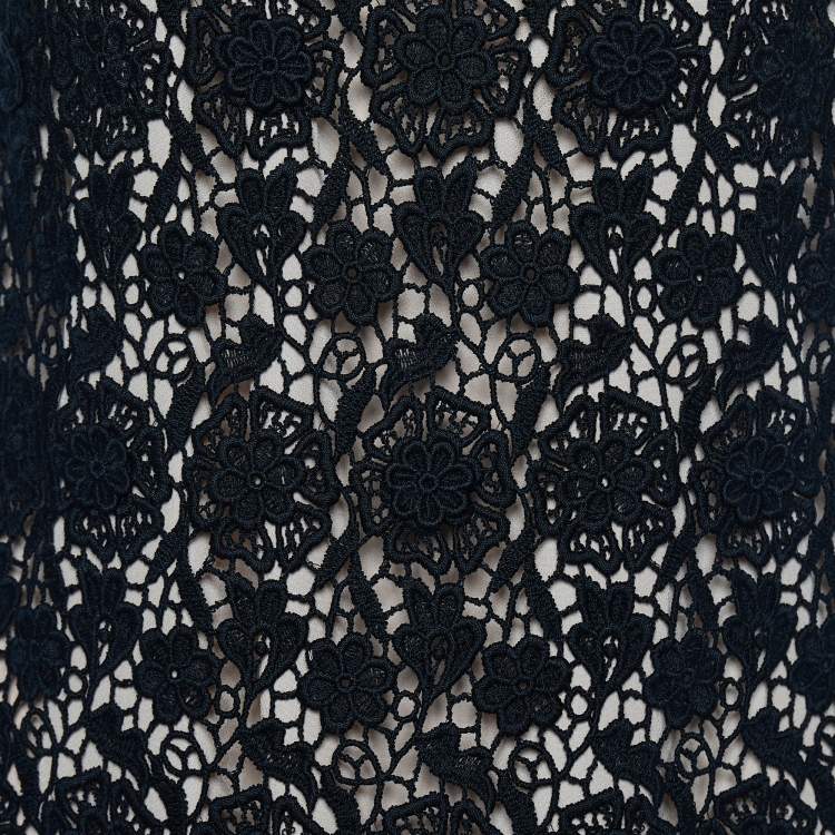 Pre Owned RED Valentino Black Floral Lace Ruffle Hem Sleeveless Shift Dress M