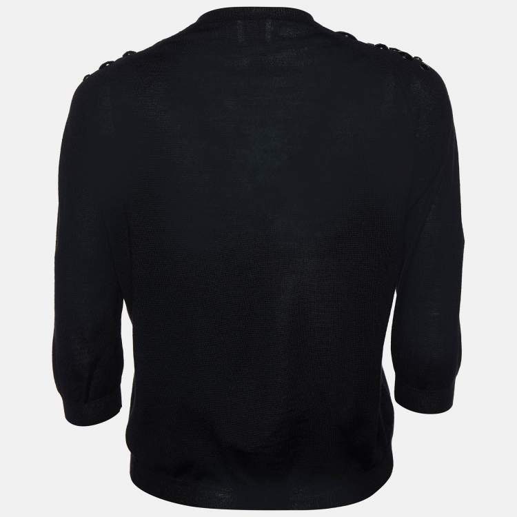 Pre Owned RED Valentino Black Virgin Wool Embellished Shoulder Detail Cardigan M