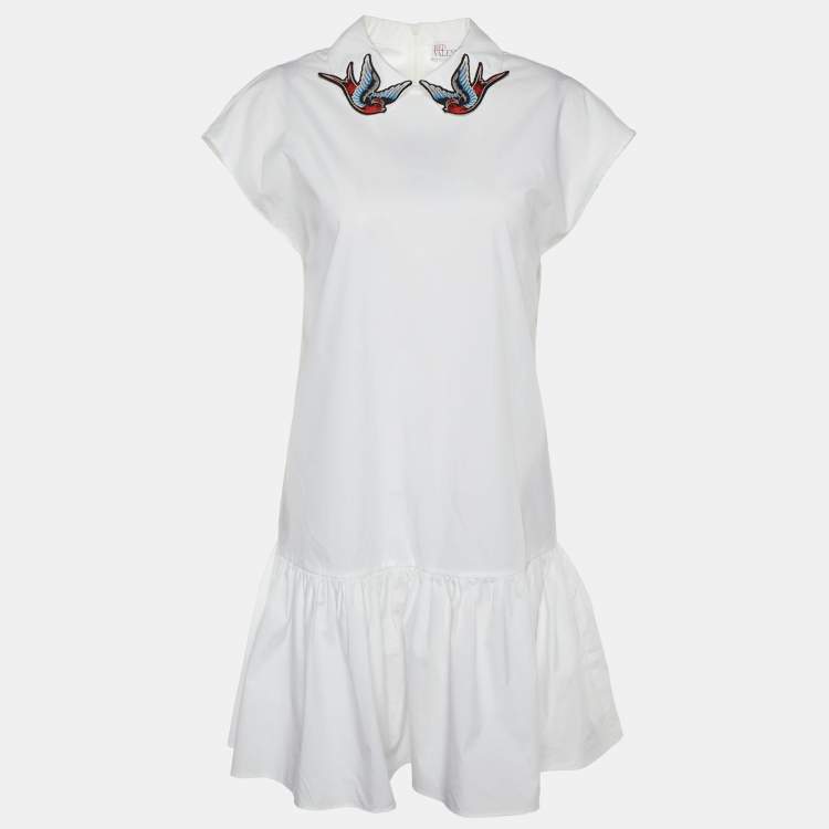 Pre Owned RED Valentino White Cotton Swallow Bird Collar Detail Shift Dress S