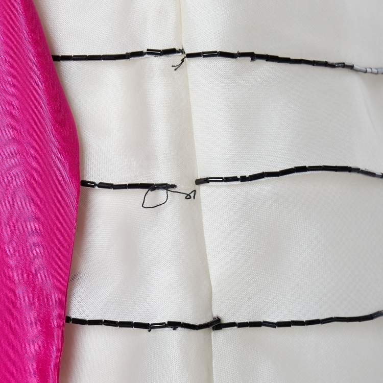 Pre Owned RED Valentino Cream Silk Bead Embellished Tiered Mini Dress M