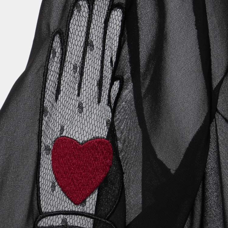 Pre Owned RED Valentino Black Crepe and Net Mock Neck Long Sleeve Blouse L