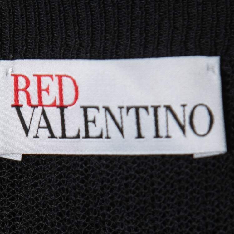Pre Owned RED Valentino Black Open Knit Ruffled Pullover XL