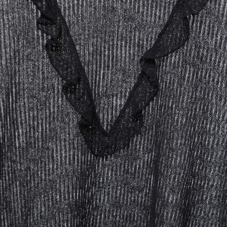 Pre Owned RED Valentino Black Open Knit Ruffled Pullover XL