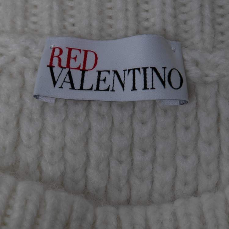 Pre Owned RED Valentino White Cable Knit Lace Detail Sweater M