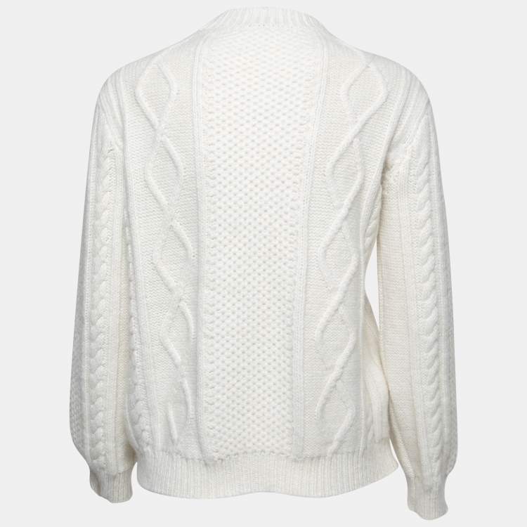 Pre Owned RED Valentino White Cable Knit Lace Detail Sweater M