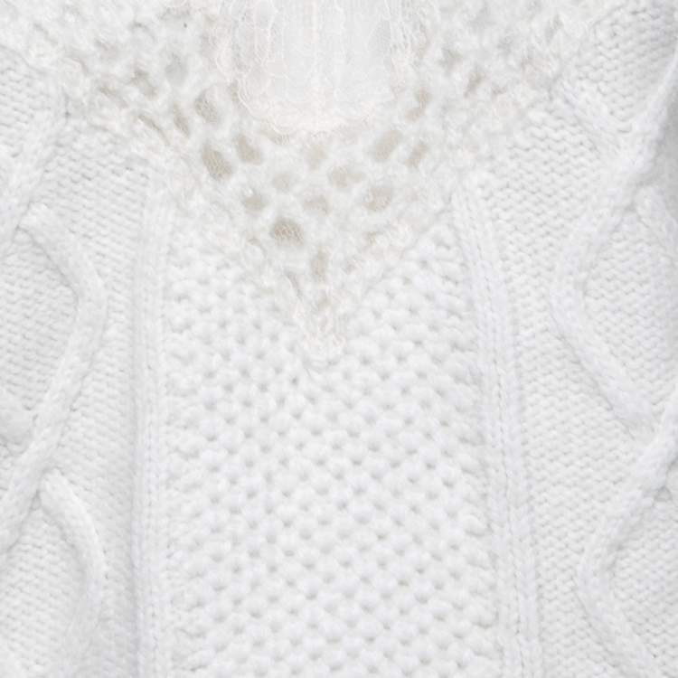 Pre Owned RED Valentino White Cable Knit Lace Detail Sweater M