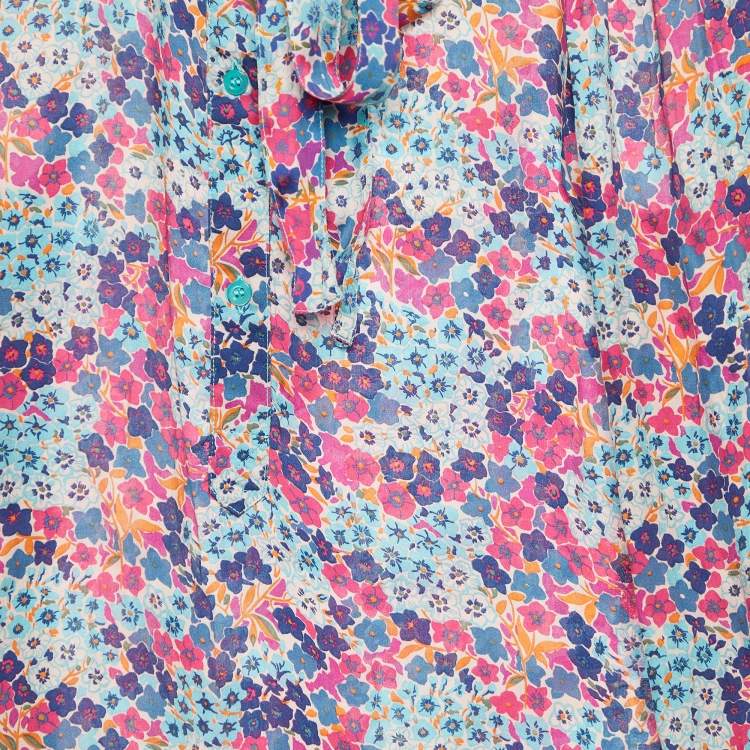 Pre Owned RED Valentino Multicolor Floral Print Silk Tie Neck Blouse M