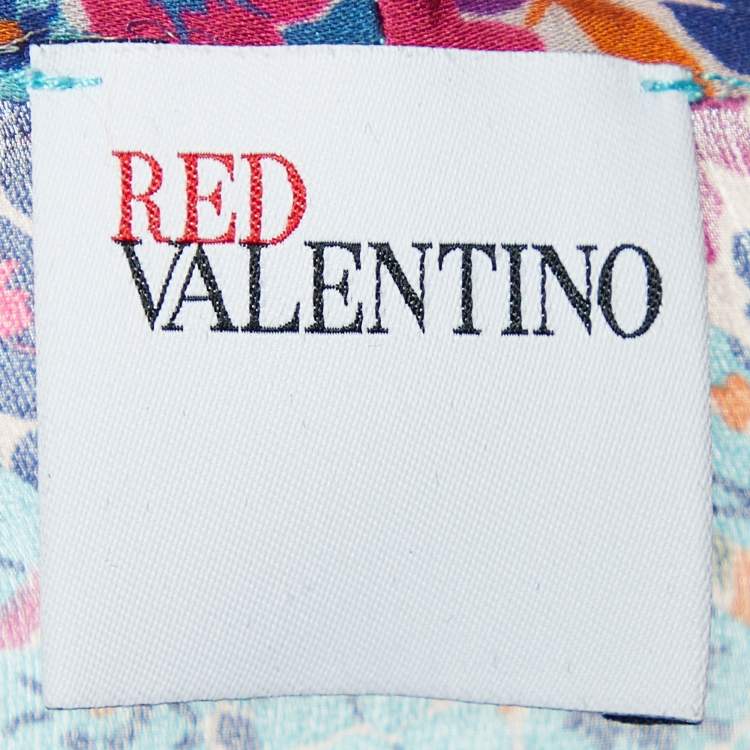 Pre Owned RED Valentino Multicolor Floral Print Silk Tie Neck Blouse M