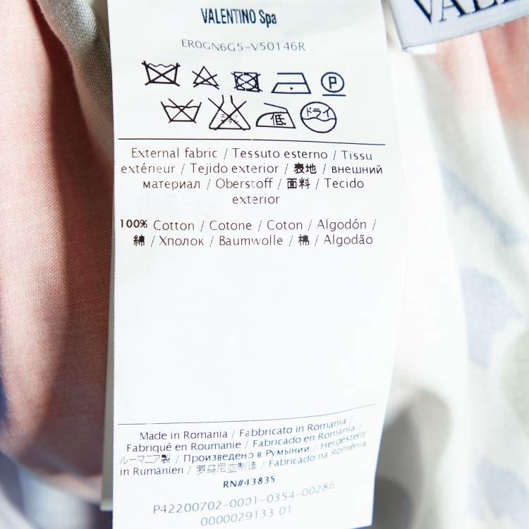 Pre Owned Red Valentino Blue Printed Cotton Paper Bag Waist Detail Midi Skirt M
