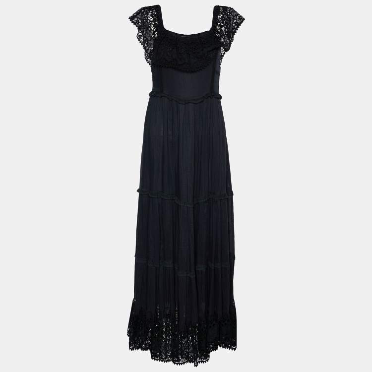 RED hot Valentino Black Lace Chiffon Maxi Dress