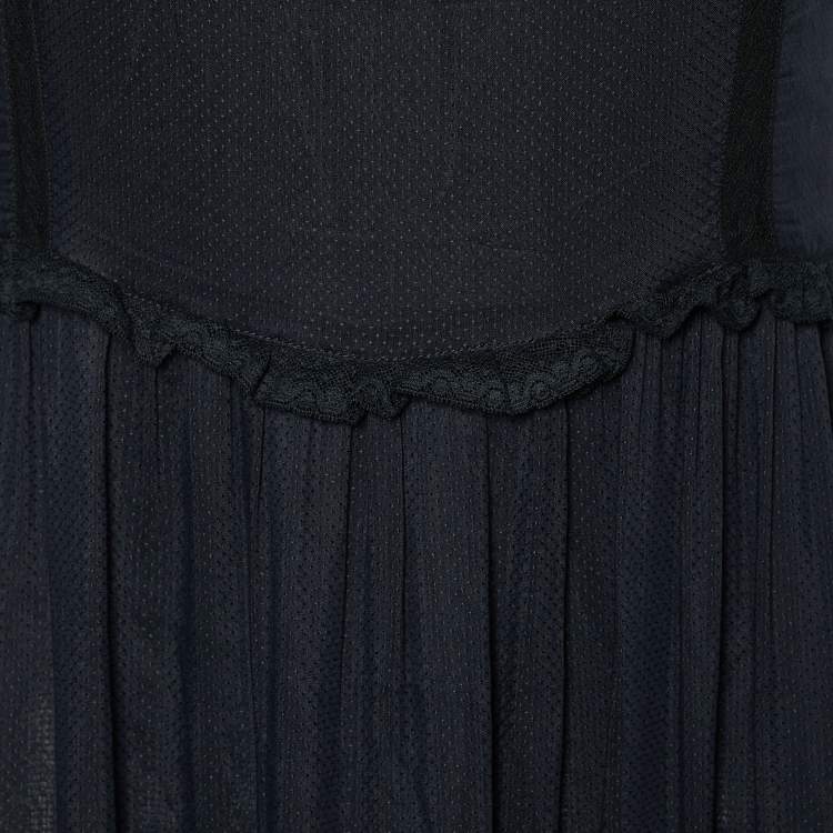 Pre Owned RED Valentino Black Chiffon & Lace Trim Off Shoulder Maxi Dress M