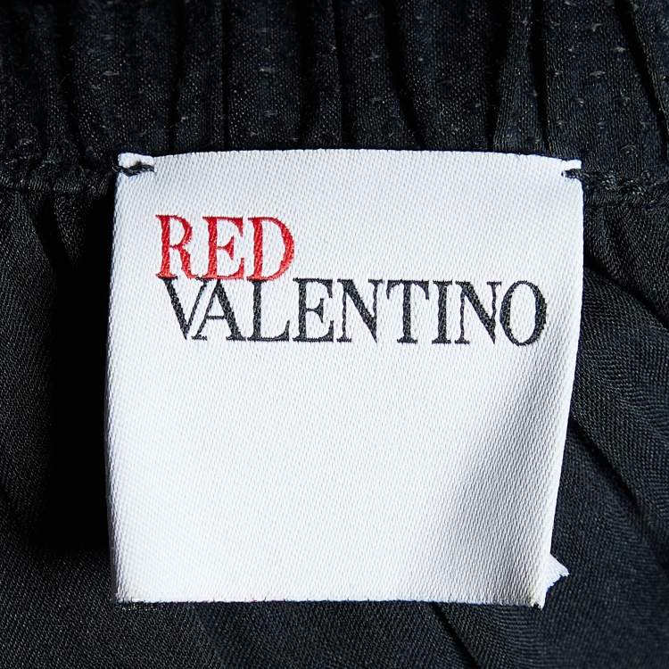 Pre Owned RED Valentino Black Chiffon & Lace Trim Off Shoulder Maxi Dress M