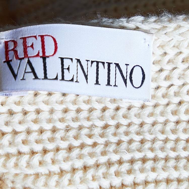 Pre Owned RED Valentino Cream Embroidered Cotton Knit Waist Tie Detail Sweater M