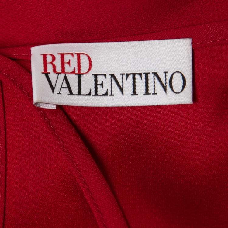Pre Owned RED Valentino Red Crepe Ruffle Detail Blouse L