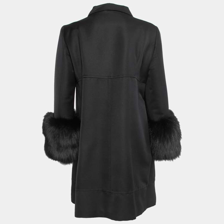 Pre Owned RED Valentino Vintage Black Wool Fox Fur Trimmed Coat L
