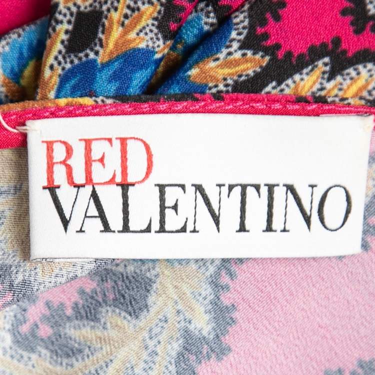 Pre Owned RED Valentino Multicolor Embellished Floral Print Crepe Long Sleeve Midi Dress M