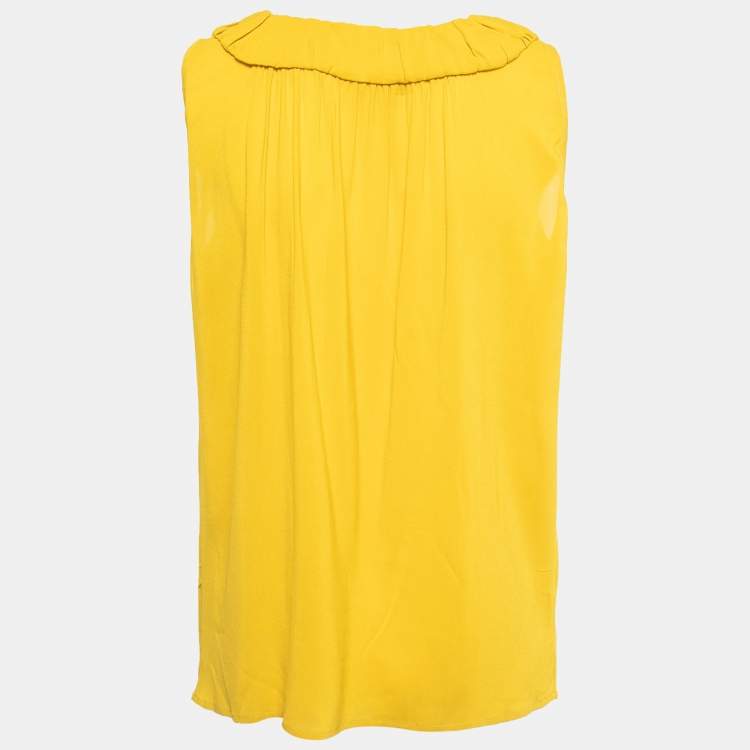 Pre Owned RED Valentino Yellow Crepe Bow Detailed Sleeveless Blouse M