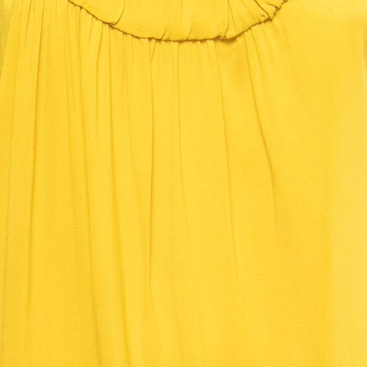 Pre Owned RED Valentino Yellow Crepe Bow Detailed Sleeveless Blouse M