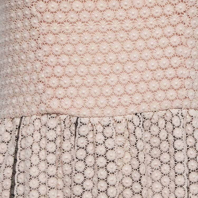 Pre Owned RED Valentino Pink/Black Lace Velvet Trimmed Strappy Mini Dress M