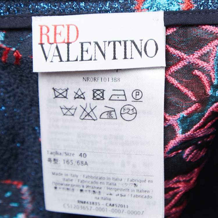 Pre Owned RED Valentino Blue Floral Patterned Metallic Jacquard High Waist Shorts S