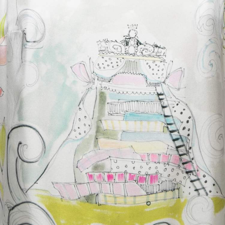 Pre Owned RED Valentino White Printed Silk Button Back Sleeveless Top M